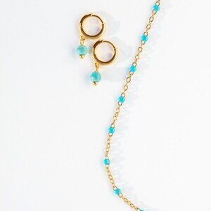 Blue Dainty Dot Necklace Waterproof layering necklace non-tarnish Gold Layering